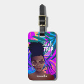 女の子の旅20XX、トロピカルカラフル、黒人女性 ラゲッジタグ (正面縦)