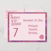 女の子の日付7番目の誕生日を保存 案内ポストカード (正面/裏面)