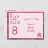 女の子の日付8誕生日を保存 案内ポストカード (正面/裏面)