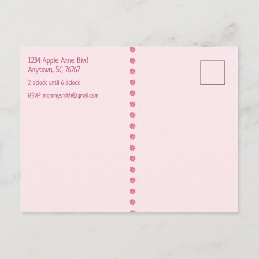 女の子の日付8誕生日を保存 案内ポストカード (裏面)