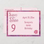 女の子の日付9番目の誕生日を保存 案内ポストカード (正面/裏面)