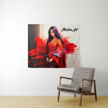 女の子の日本の着物アジアのカラフル赤血アート