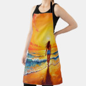 女の子の日没ビーチ歩く海波の装飾 エプロン (インサイチュ)