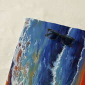 女の子の日没ビーチ歩く海波の装飾 ビーチタオル (インサイチュ)