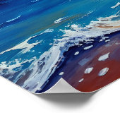 女の子の日没ビーチ歩く海波の装飾 ポスター (角)