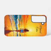 女の子の日没ビーチ歩く海波の装飾 SAMSUNG GALAXYケース (裏面横)