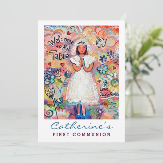 女の子の最初のコミュニティのカスタマイズ可能な招待状 招待状 (スタンド正面)