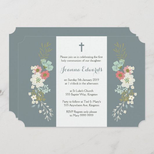 女の子の最初の聖餐式 招待状 (正面/裏面)
