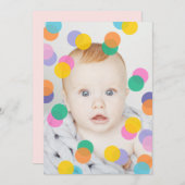 女の子の最初の誕生日の写真紙吹雪 招待状 (正面/裏面)