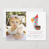 女の子の最初の誕生日の写真 招待状 (正面)