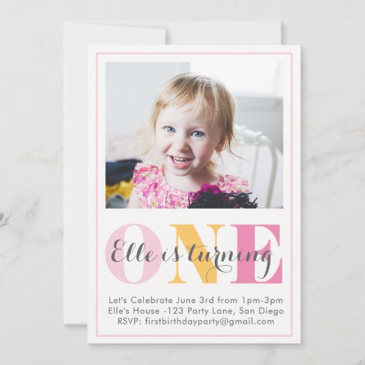 女の子の最初の誕生日の招待 招待状 (正面)