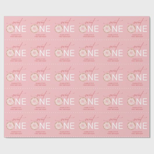 女の子の最初の誕生日スイートワンドーナッツピンク ラッピングペーパー (フラット)