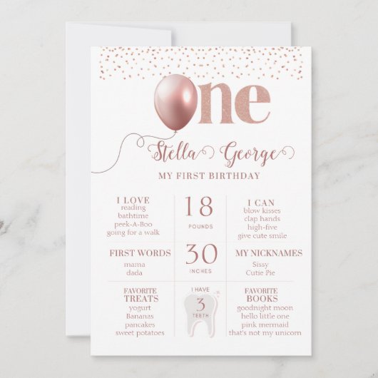 女の子の最初の誕生日マイルストーン発表カード 招待状 (正面)