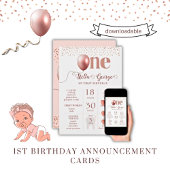 女の子の最初の誕生日マイルストーン発表カード 招待状