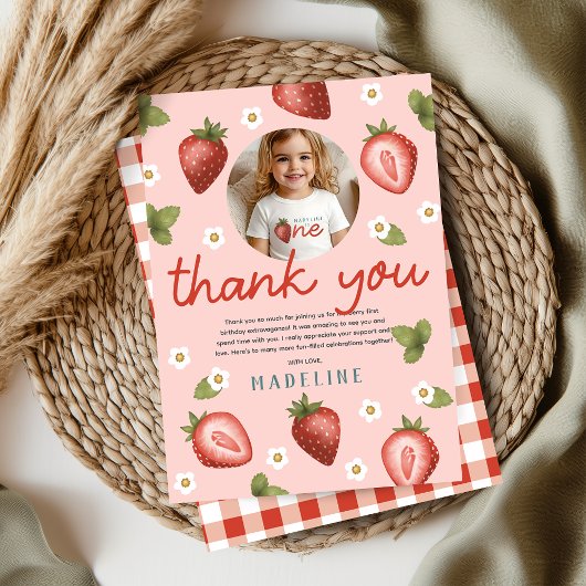 女の子の最初の誕生日写真 サンキューカード