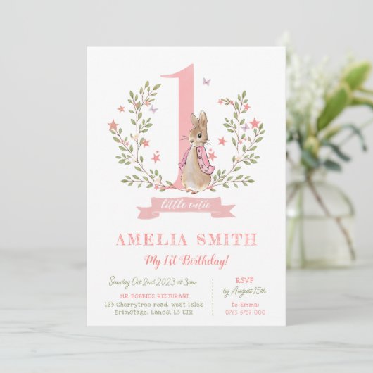 女の子の最初の誕生日招待状、ピーターうさぎ女の子 招待状 (スタンド正面)