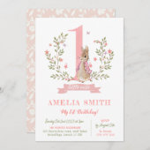 女の子の最初の誕生日招待状、ピーターうさぎ女の子 招待状 (正面/裏面)