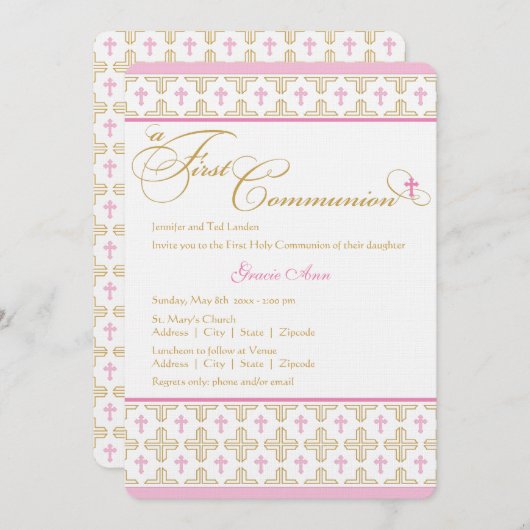 女の子の最初聖餐の招待状 招待状 (正面/裏面)