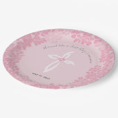 女の子の最初聖餐式の紙皿、花柄 ペーパープレート (アングル)