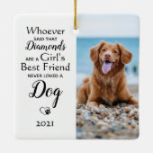 女の子の最高の友犬の恋人カスタム2ペットの写真 セラミックオーナメント (裏面)