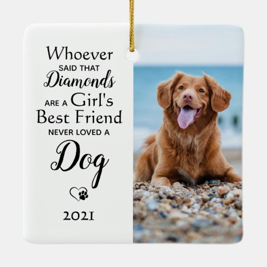 女の子の最高の友犬の恋人カスタム2ペットの写真 セラミックオーナメント (裏面)
