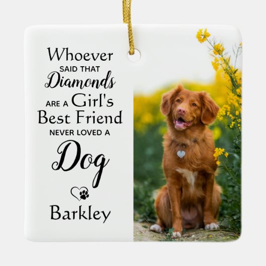 女の子の最高の友犬の恋人カスタム2ペットの写真 セラミックオーナメント (正面)