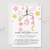 女の子の月が携帯のベビーシャワーをメールで始める 招待状 (正面)