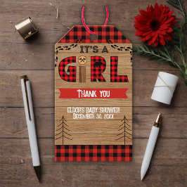 女の子の木の格子状の赤素朴ちゃんシャワーだ ギフトタグ