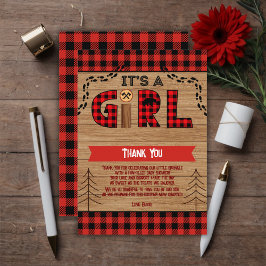 女の子の木の格子状の赤素朴ちゃんシャワーだ サンキューカード