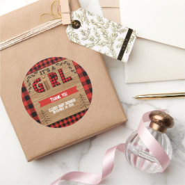 女の子の木の格子状の赤素朴ちゃんシャワーだ ラウンドシール