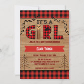 女の子の木の格子状の赤素朴ちゃんシャワーだ 招待状 (正面)