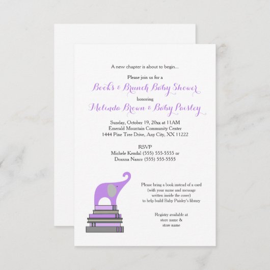 女の子の本およびブランチのベビーシャワー/ベビーは振りかけます 招待状 (正面/裏面)