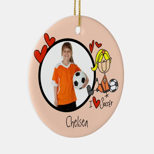 女の子の棒の姿のサッカーの写真のオーナメント セラミックオーナメント (右)