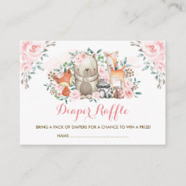 女の子の森のピンクのバラの赤ちゃん動物おむつラッフル エンクロージャーカード