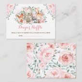 女の子の森のピンクのバラの赤ちゃん動物おむつラッフル エンクロージャーカード (正面/裏面)