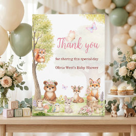 女の子の森のベビーシャワーのお礼カード 招待状