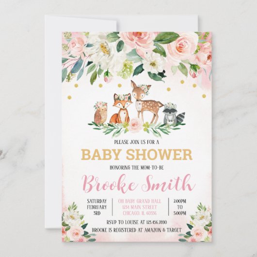 女の子の森のベビーシャワー招待状 招待状 (正面)