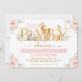 女の子の森のベビーシャワー ブッシュピンク 花の森 招待状 (正面)