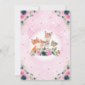 女の子の森の動物 ネイビー ピンク 花 赤ちゃん歓迎会 招待状 (裏面)