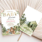 女の子の森の花の動物 赤ちゃん 招待状