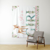 女の子の森の鹿のベビーシャワーバナー背景 タペストリー (インサイチュ)