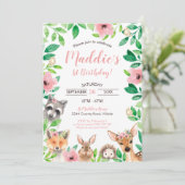 女の子の森の1歳の誕生日招待状 動物 招待状 (スタンド正面)