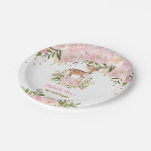 女の子の森林シカのピンクの花の森林雌ジカの誕生日 ペーパープレート (アングル)