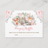 女の子の森林ピンクのバラのベビー動物のおむつのラッフル エンクロージャーカード (正面)