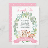 女の子の森林リースのベビーシャワーのサンキューカード 招待状 (正面/裏面)