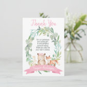 女の子の森林リースのベビーシャワーのサンキューカード 招待状 (スタンド正面)