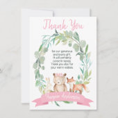 女の子の森林リースのベビーシャワーのサンキューカード 招待状 (正面)