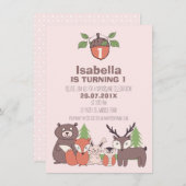 女の子の森林誕生日のパーティの招待状 招待状 (正面/裏面)