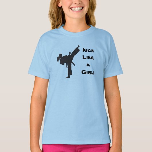 女の子の武道のテコンドーのポニーテールのような蹴り Tシャツ (正面)
