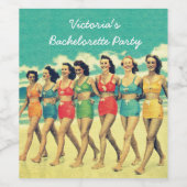 女の子の歩くダウンビーチレトロワインラベル ワインラベル (シングルラベル)